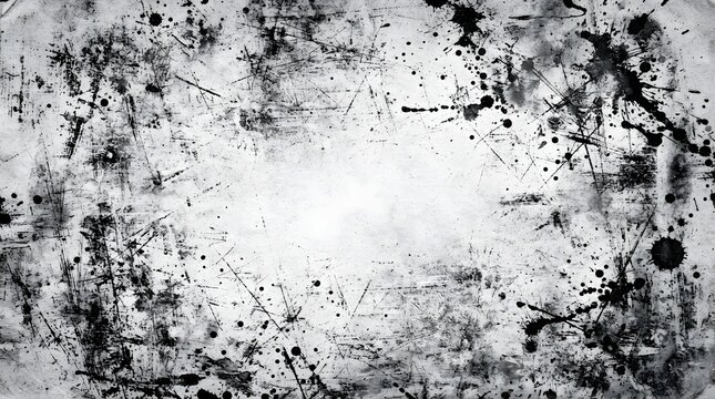 Grungy black ink splatter background for design.