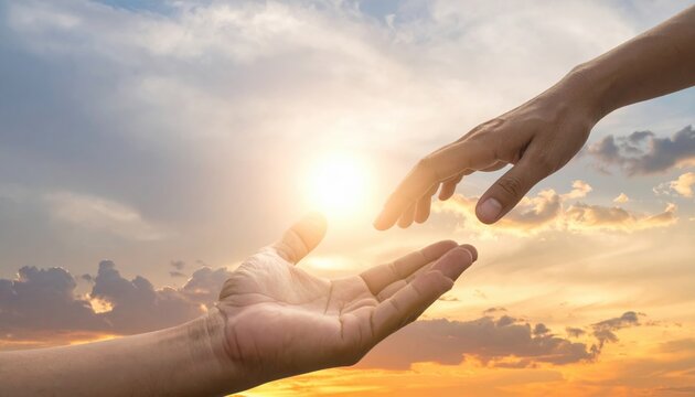 Helping hands reaching toward each other, unity assistance trust and human connection