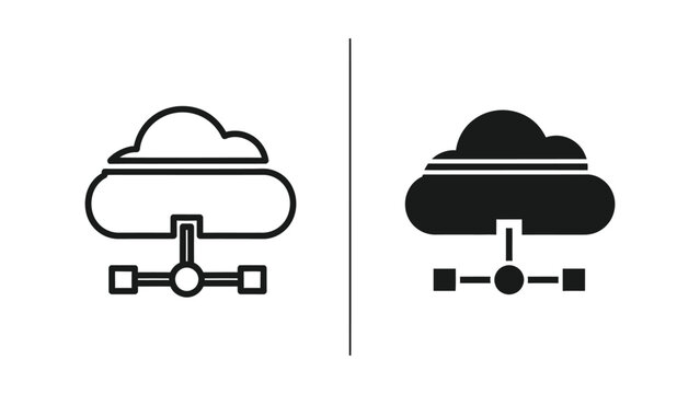 Cloud network connection icon in outline and solid design with cloud computing