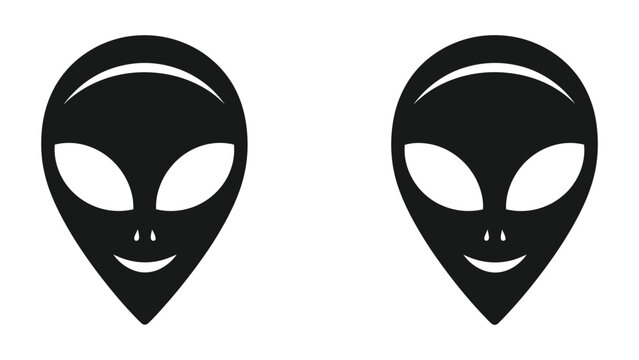 Alien head character icon set in outline and solid black style with sci