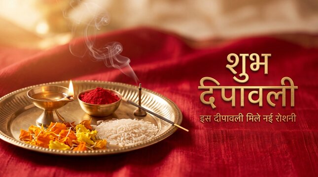 Diwali Pooja Thali with Diya and Kumkum &ndash; Traditional Ritual Background