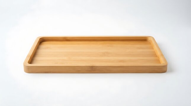 Empty rectangular wooden serving tray on a white background.