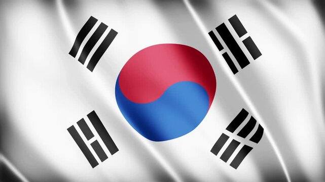 Waving South Korean national flag with the Taegeuk symbol and four trigrams, representing the Republic of Korea