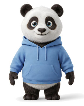 Cute cartoon panda character standing wearing a blue hoodie with character design cute bear standing pose simple background digital art furry friend character standing anthropomorphic