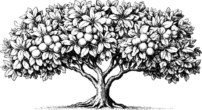 Antique asafoetida tree engraving isolated on white background with fruit for botanical background and vintage label design
