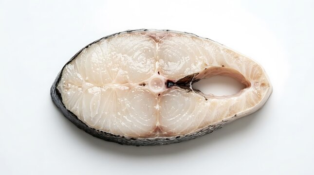 Fresh Raw King Mackerel Fish Steak Isolated on White Background.