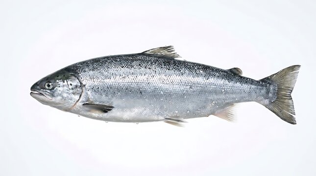Fresh whole Atlantic salmon isolated on white background.
