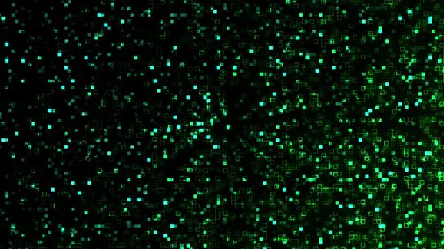 Abstract Digital Pixel Grid Loop with Glowing Cyan and Green Light