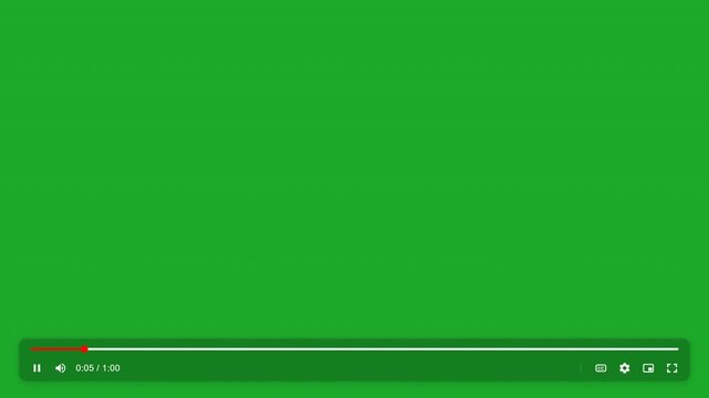 Content video player UI 4k on green screen. Playback with panel buttons on vlog social media interface.