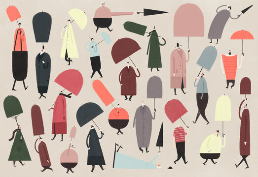 People with Umbrellas &ndash; Rainy Weather Character Collection Illustration