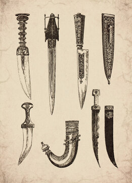 Engraved Historic Ornate Daggers and Scabbards Historical Engraving