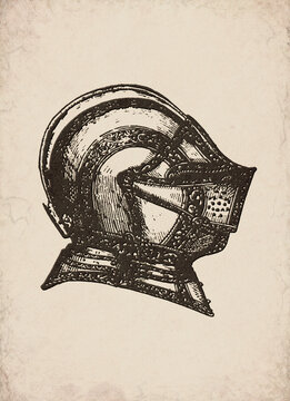 Renaissance Etched Strapwork Knight Helmet Armor Military History Illustration