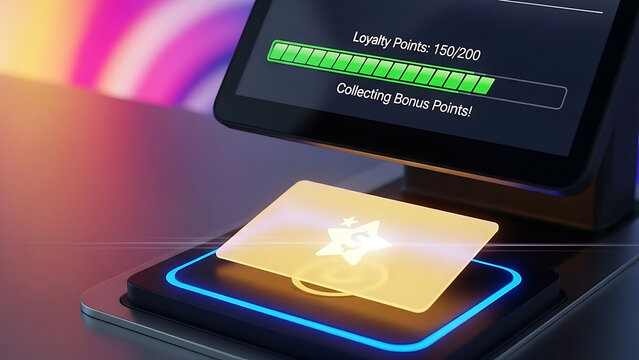 Contactless payment terminal processing a credit card transaction with digital display