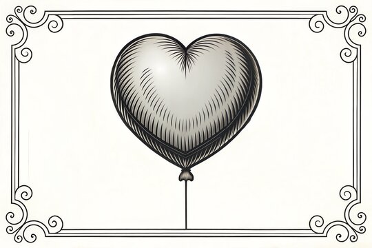 Hand drawn vector Love Heart shape balloon graphic element. Sketch black valentine's day or wedding paint frame