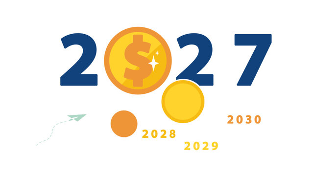 2026. Happy New Year. Golden penny with New Year's numbers 2026. Business finance, presentation. Profit, growth of silver coins. Investments in money management, income development.Vector illustration