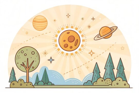 Sun illuminating warmth and heat vector, isolated sunburst, solar planet floating, isolated icon in flat style. Sunlight and fine weather beam and sunburst