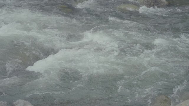 A Shot of Pahalgam Lidder River and Misty Himalayan Mountains Jammu and Kashmir India
