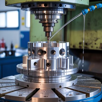 Metal component receives oil lubrication during precise drilling operation.