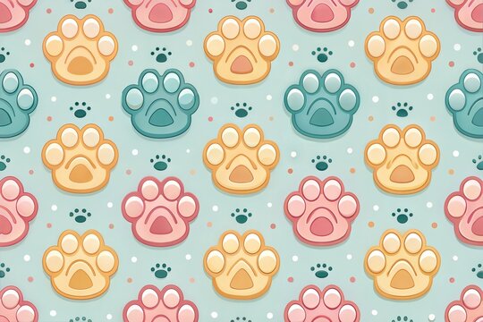 Cat paws seamless pattern background wallpaper illustration