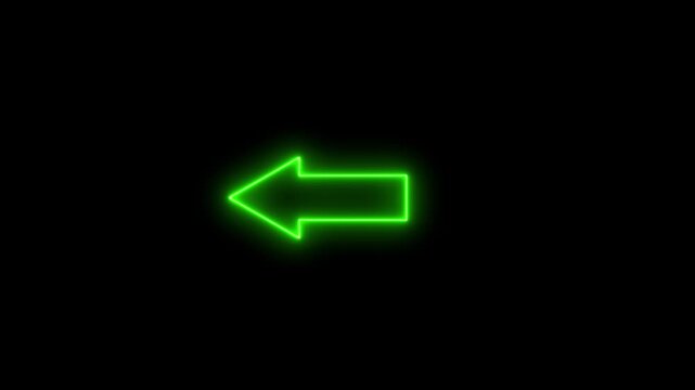 Abstract neon flashing light back arrow loading animation. Left arrow for road direction. Abstract beautiful color neon left side animation. neon arrow moving left on black background.