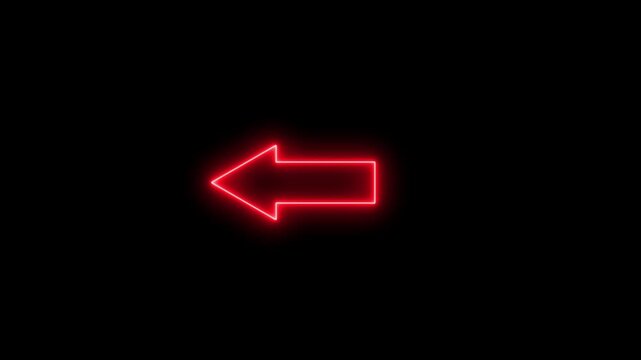 Abstract neon flashing light back arrow loading animation. Left arrow for road direction. Abstract beautiful color neon left side animation. neon arrow moving left on black background.