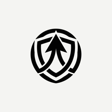 Abstract Shield Arrow Logo, Security Growth Symbol, Innovation and Protection Concept