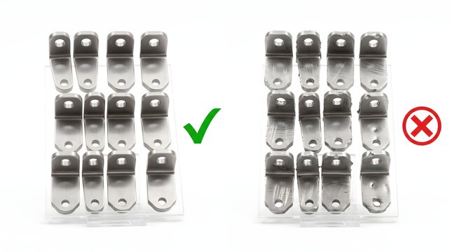 Metal bracket quality comparison with check and cross symbols