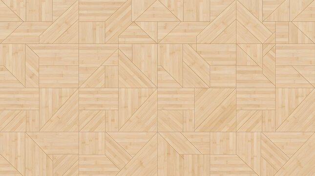 Natural bamboo marquetry with geometric patterns.