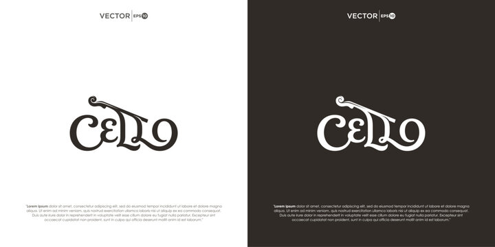 Cello music instrument typography logo with instrument