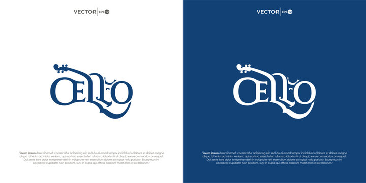 Cello music instrument typography logo with instrument