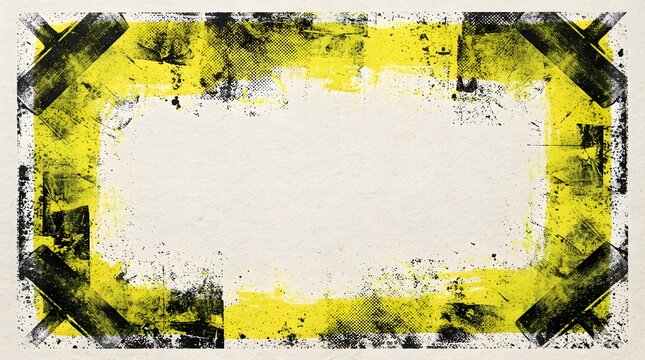 Yellow black grunge border frame overlay textured.