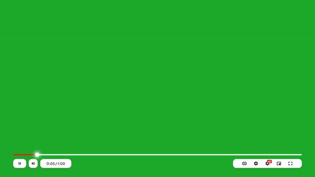 4K content video player UI green screen overlay in pause state. Modern clean design with standard rounded edges, glowing scrubber and pop-in animation.
