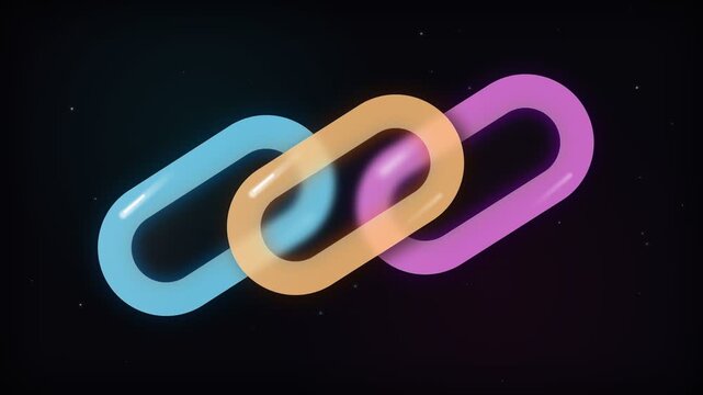 Three glowing neon rings interlocked against a dark space background with subtle stars