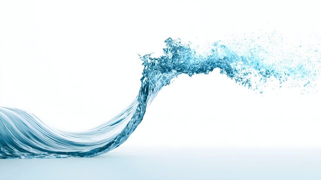 3D graphic of water current and particles dynamically rising from bottom left and scattering right