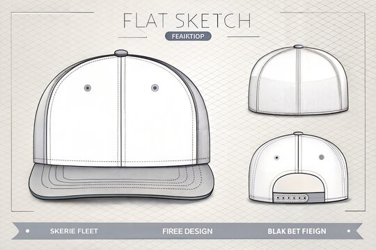 Blank Baseball hat fashion flat sketch set mockup