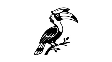 Obraz premium Stylized Hornbill Bird Silhouette Perched on Branch, Minimalist Design