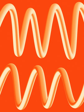 Modern orange abstract background featuring glowing wavy 3D zig zag tubes for contemporary designs.
