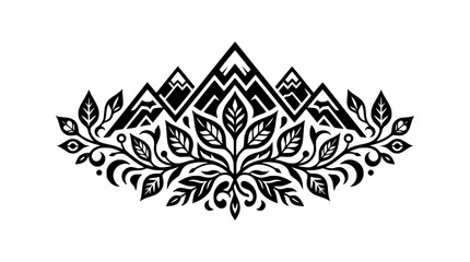 Fototapeta premium Abstract Mountains and Leaves Emblem