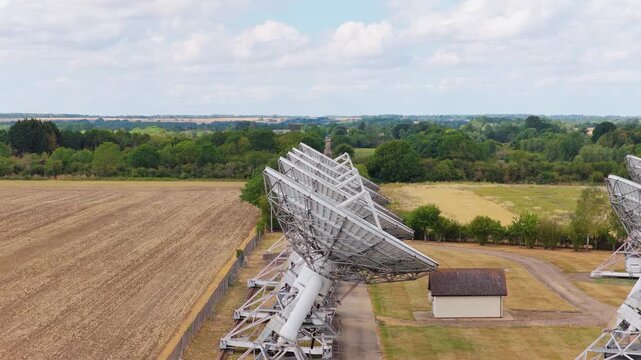 Large Radio Telescope Dishes at Mullard Radio Astronomy Observatory During a Sunny Day in England