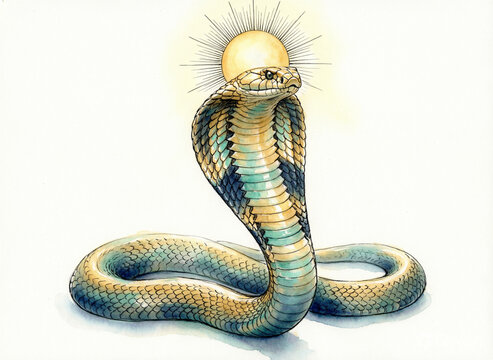 watercolor-style illustration of the Wadjet cobra on white