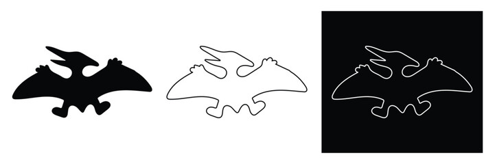 Pterodactyl silhouette vector illustration, flying dinosaur and prehistoric reptile icon set © Abir
