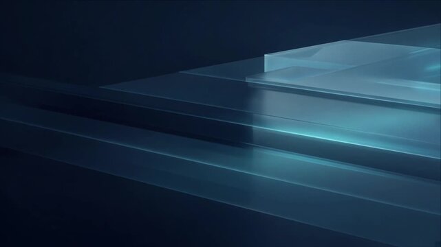 Cinematic futuristic technology background with layered blue glass surface, abstract digital light, glowing cyan atmosphere, sleek modern design visual, and luminous geometric depth for creative