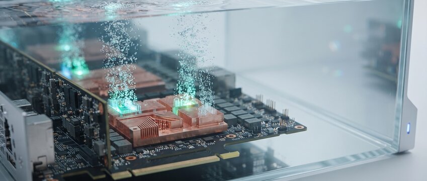 Two Phase Liquid Immersion Cooling Vapor Bubbles Rising from High Performance Computing Processor in Server Tank