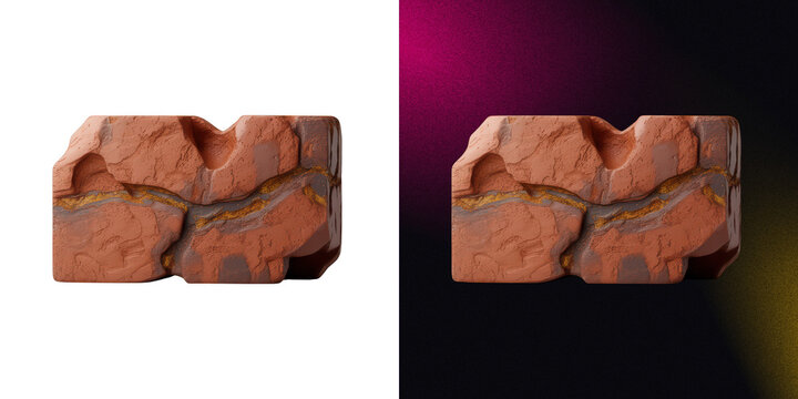 Textured red stone block brick isolated on dark background for architectural visualization and game environment design.