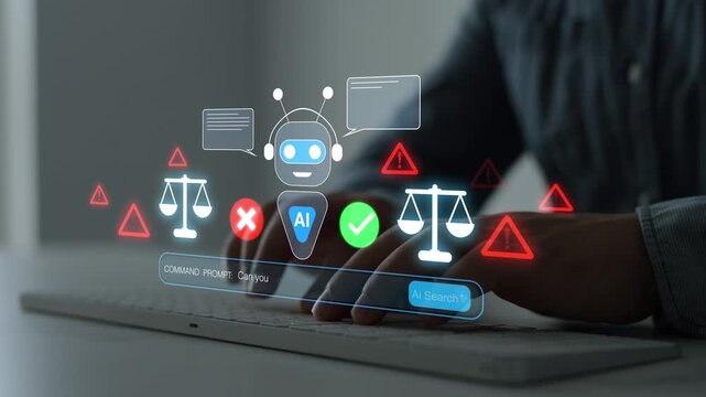 Responsible AI technology concept featuring ethics, trust, transparency and risk control. Digital business environment focused on governance, security, accountability and regulatory compliance.