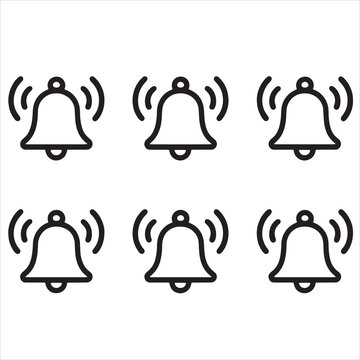 Collection of Bell Notification and Alert Icons in Various Outline Styles, Black Vector Symbol Set