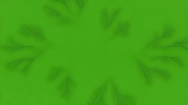 Green screen natural lightning bolt strike with wide branching electric web, bright storm effect animation loop for video