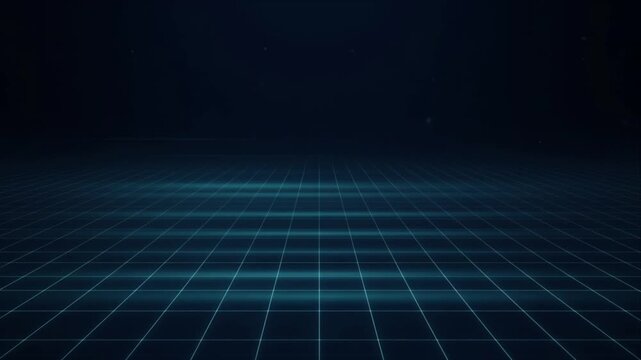Cinematic Futuristic Technology Background with Glowing Blue Digital Grid Perspective, Dark Space Atmosphere, Immersive Sci Fi Environment for Innovation, Modern Design Projects and Visual Media