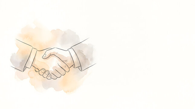 Minimal watercolor business handshake concept with warm light and copy space