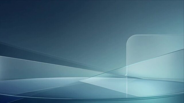 Cinematic futuristic technology background with abstract blue translucent geometric glass waves, digital light, modern sleek atmosphere, and calm gradient surface for design projects